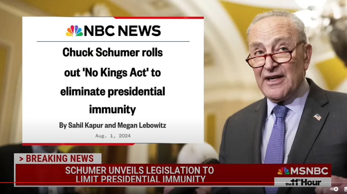 Schumer Introduces Bill to Strip Presidential Immunity, The "No Kings Act"