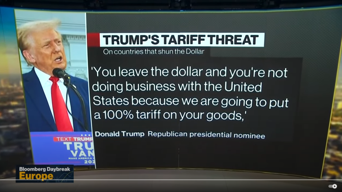 Trump Pledges ‘100% Tariff’ on Countries Abandoning US Dollar