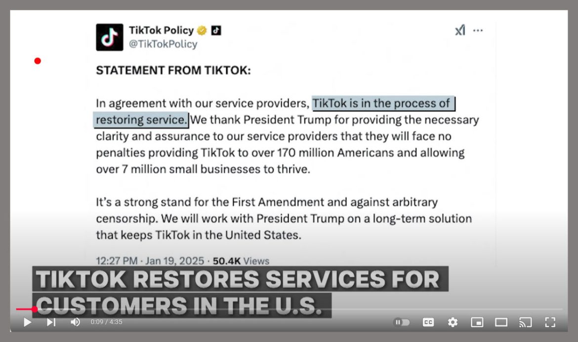 TikTok Restored in the U.S. After 16-Hour Blackout Amid National Security Debate