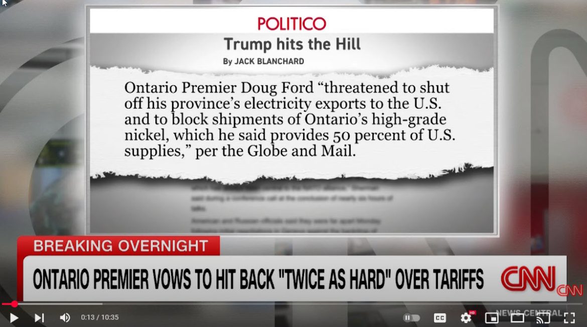 Canadian Official Threatens to Cut Off Oil Supply as Trade War with U.S. Escalates