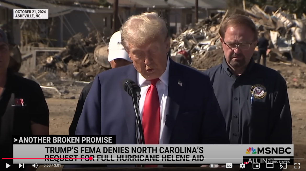 Trump’s FEMA Denies Federal Disaster Aid to North Carolina Following Hurricane Helene